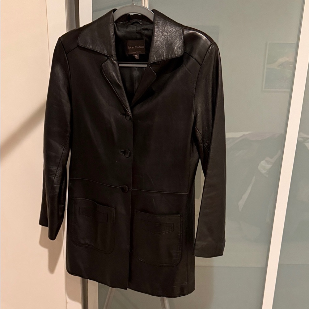 John Carlisle Black Leather Blazer Jacket | Classic Tailored Fit - Size XS